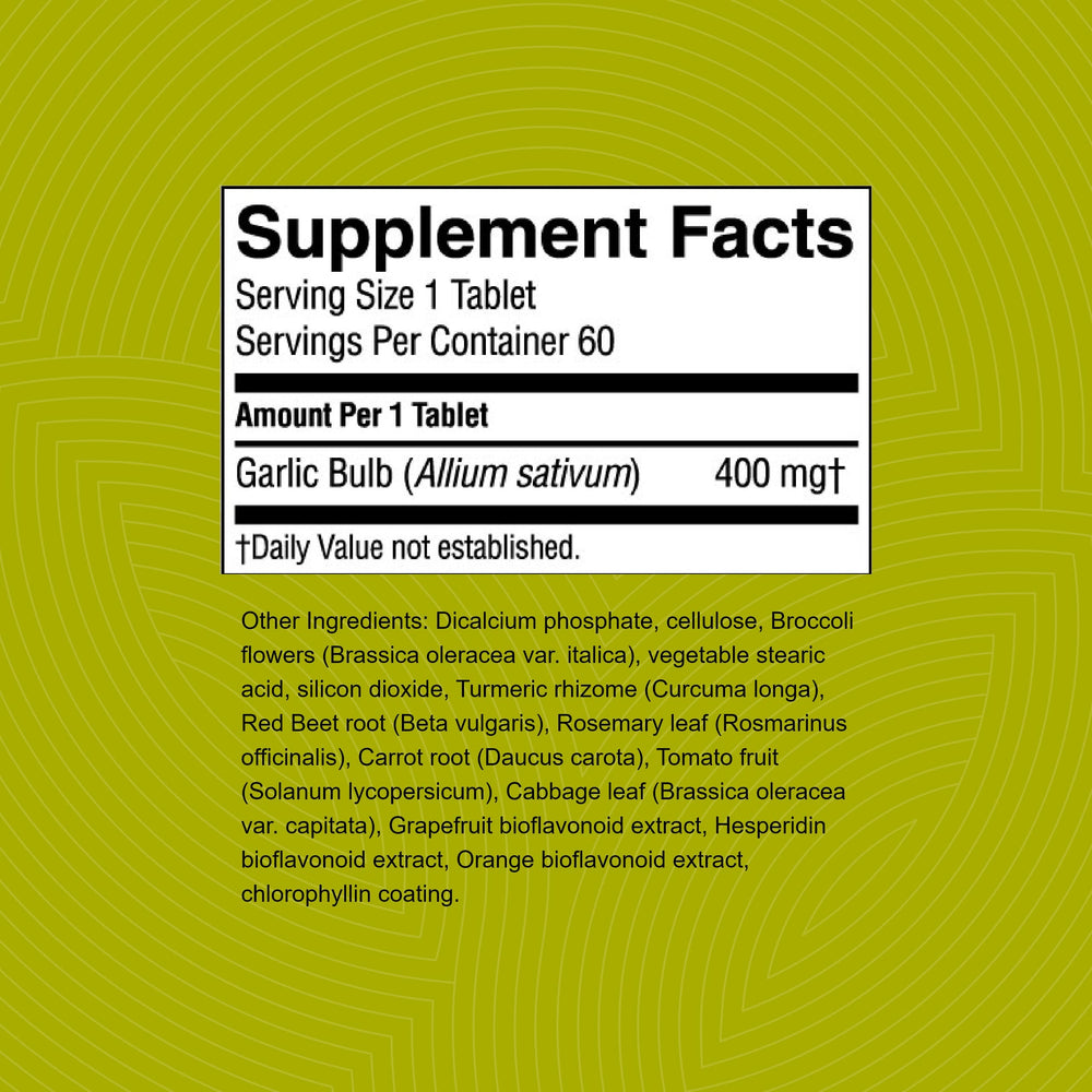 Nature's Sunshine time-release garlic tablets showing smoother absorption benefits