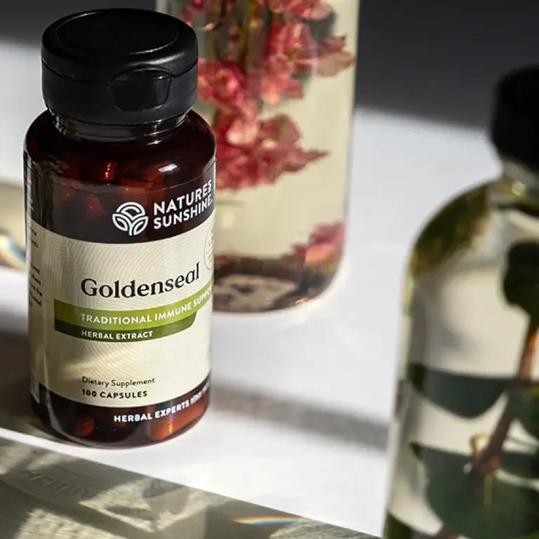 Nature's Sunshine Golden Seal label close-up with NSF-certified standards.