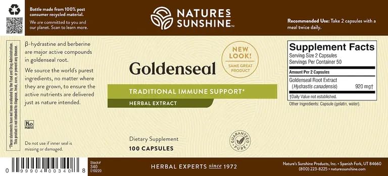 Nature's Sunshine Golden Seal capsules ready for daily use.