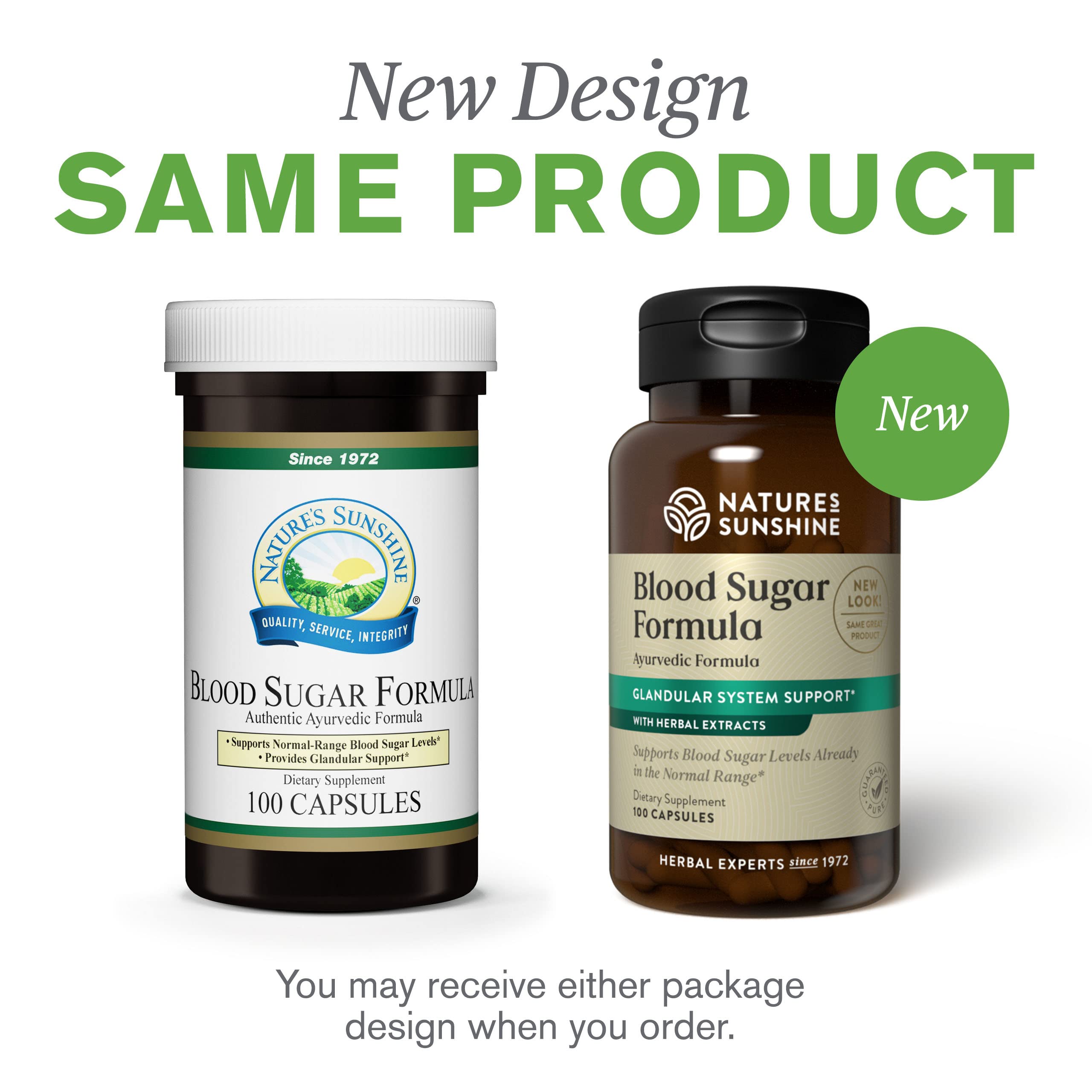 Nature's Sunshine herb encapsulation legacy symbol reflects 1972 heritage and reliability.