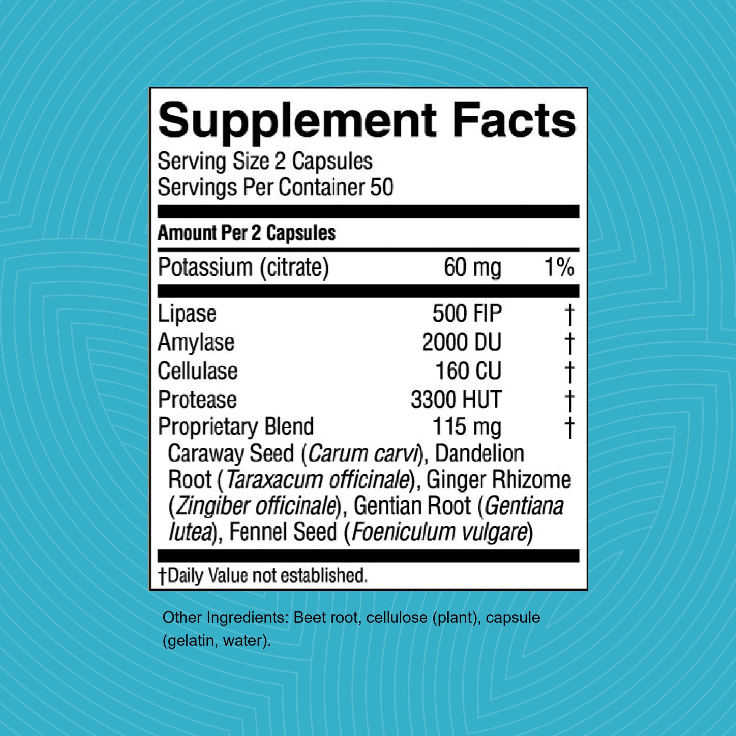 Hi Lipase label detail signals enzyme-rich formula for lipid digestion.