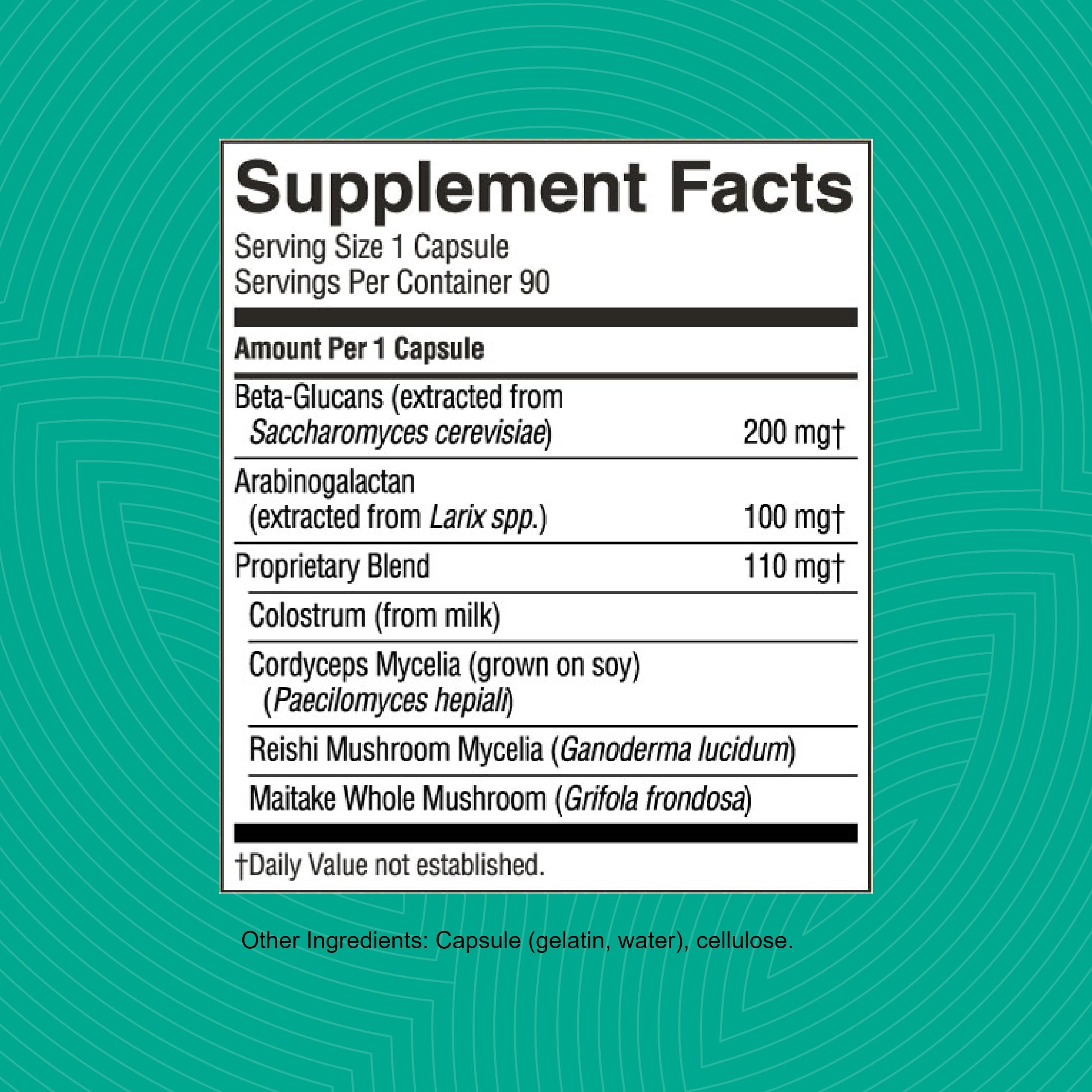 Close view of Nature's Sunshine Immune Stimulator label with ingredients.