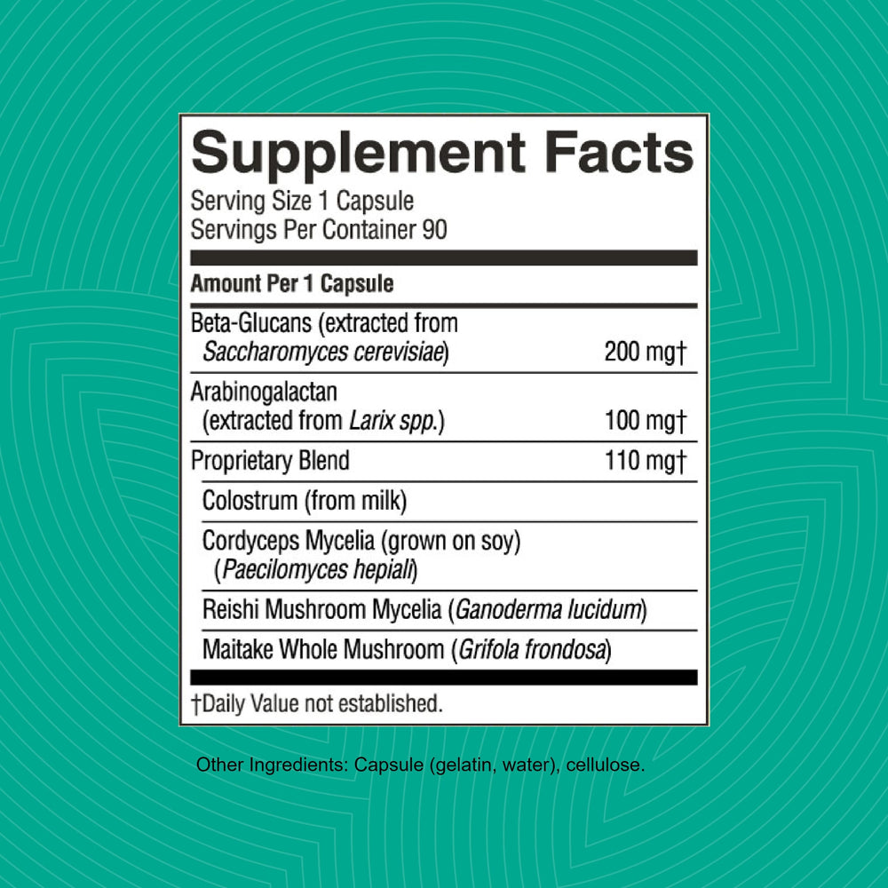 Close view of Nature's Sunshine Immune Stimulator label with ingredients.