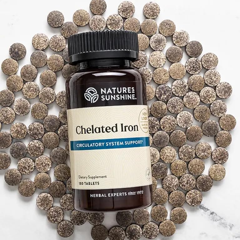 Nature's Sunshine Iron-Chelated 25mg label front highlighting iron content