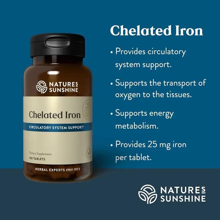 Close-up of Nature's Sunshine iron tablets showing gentle absorption