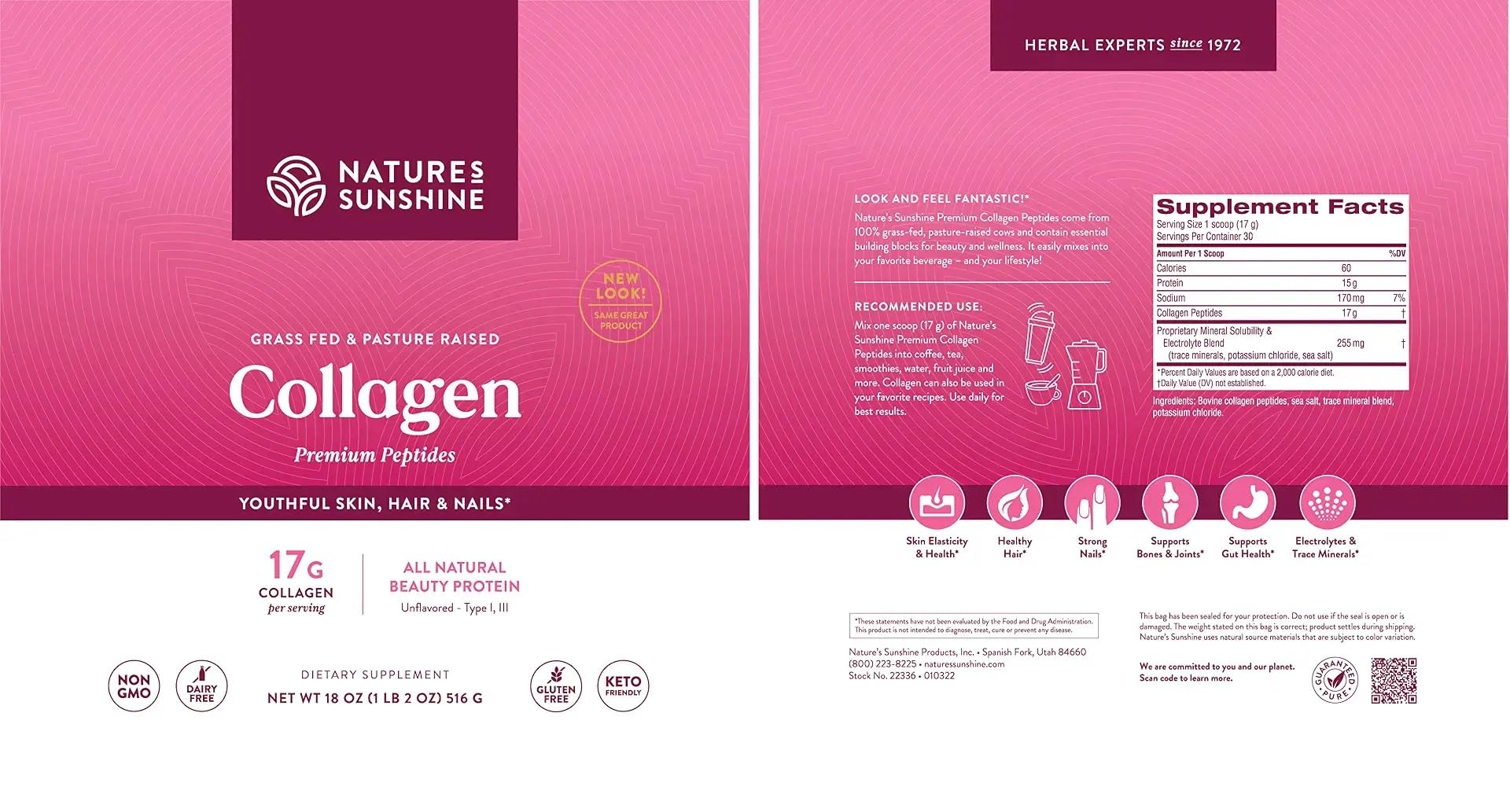 Nature's Sunshine collagen powder on kitchen counter suggests versatile everyday use