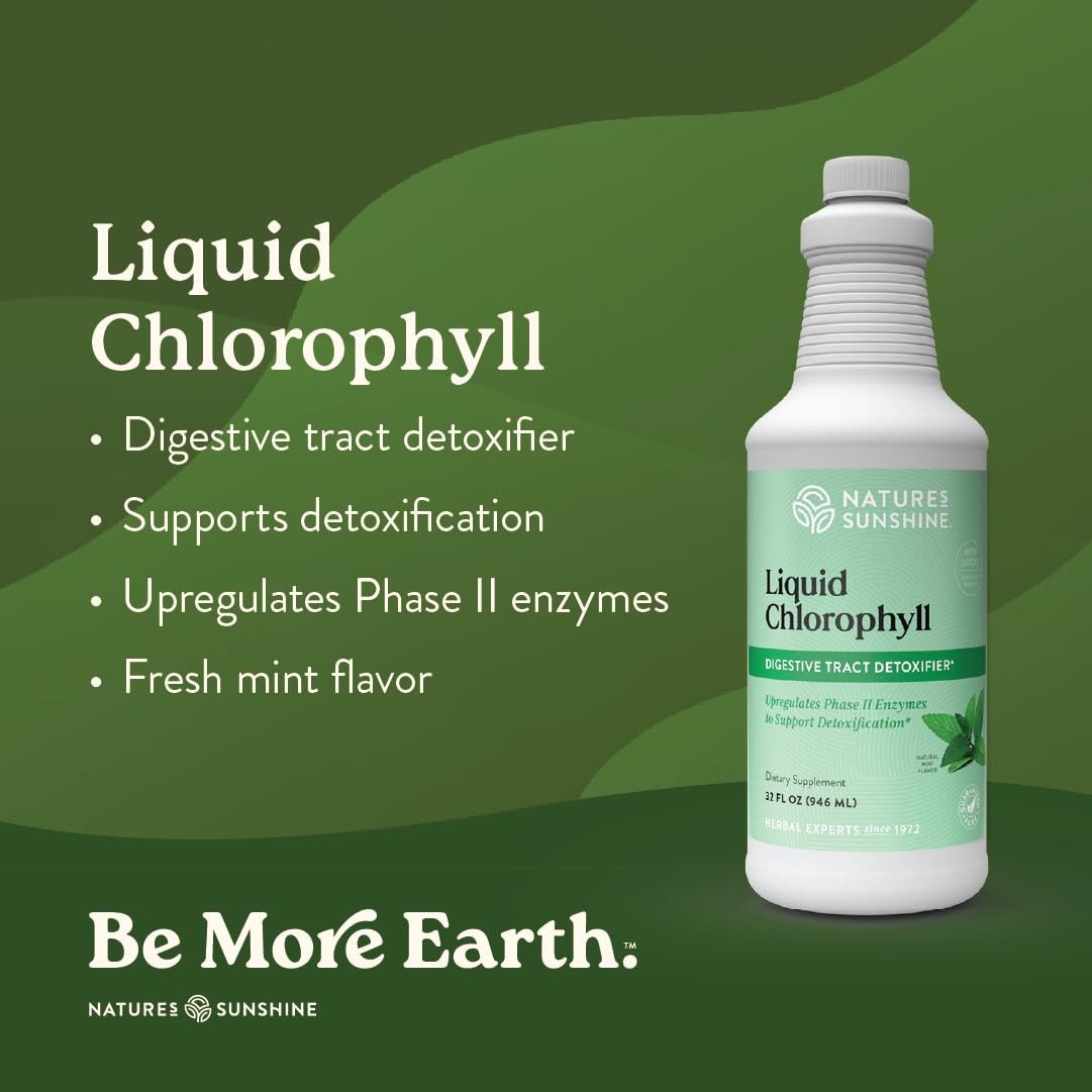 Pouring Nature's Sunshine Liquid Chlorophyll into water for refreshing flavor