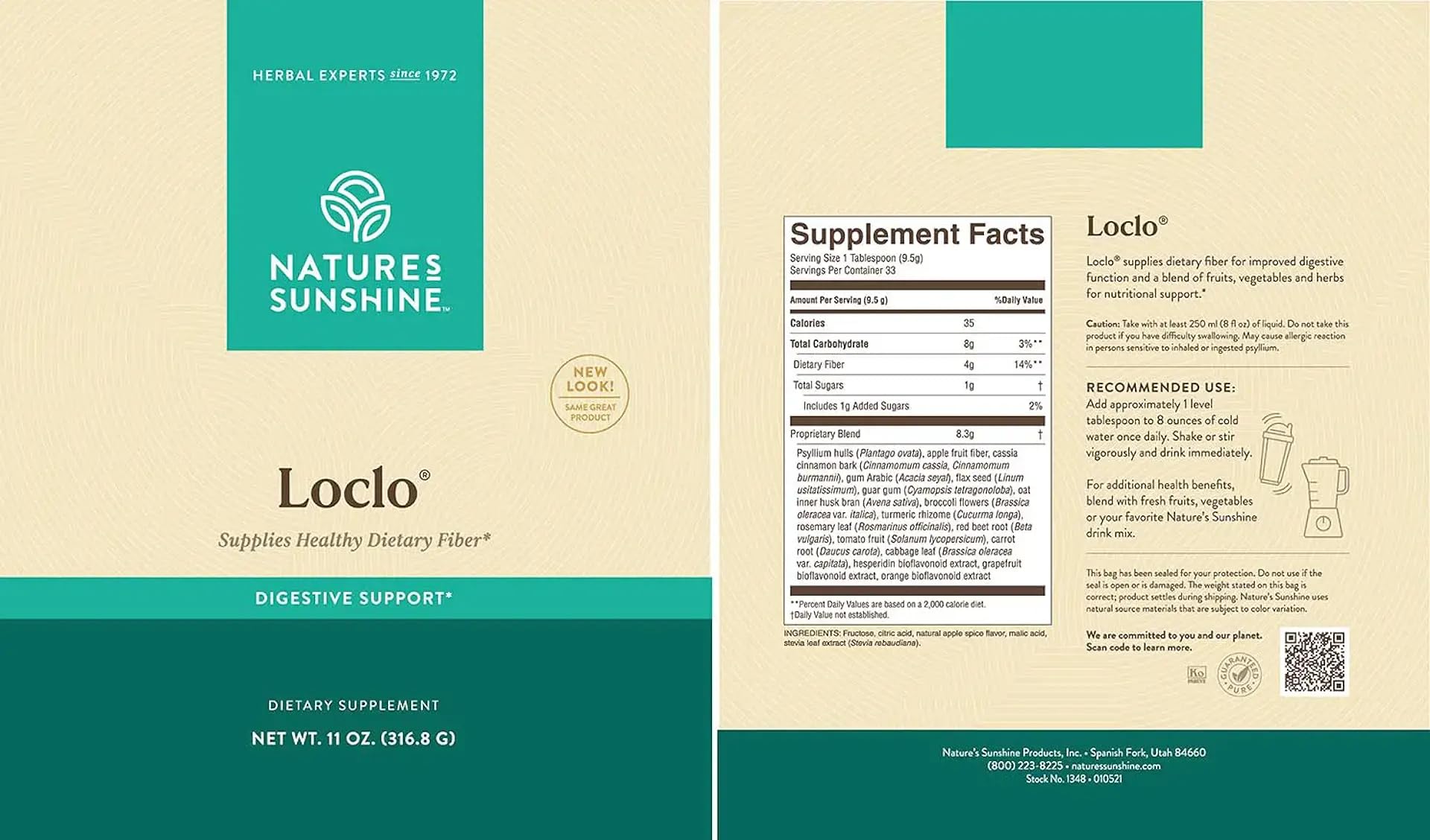 Close-up of the Loclo label showing psyllium and natural ingredients.