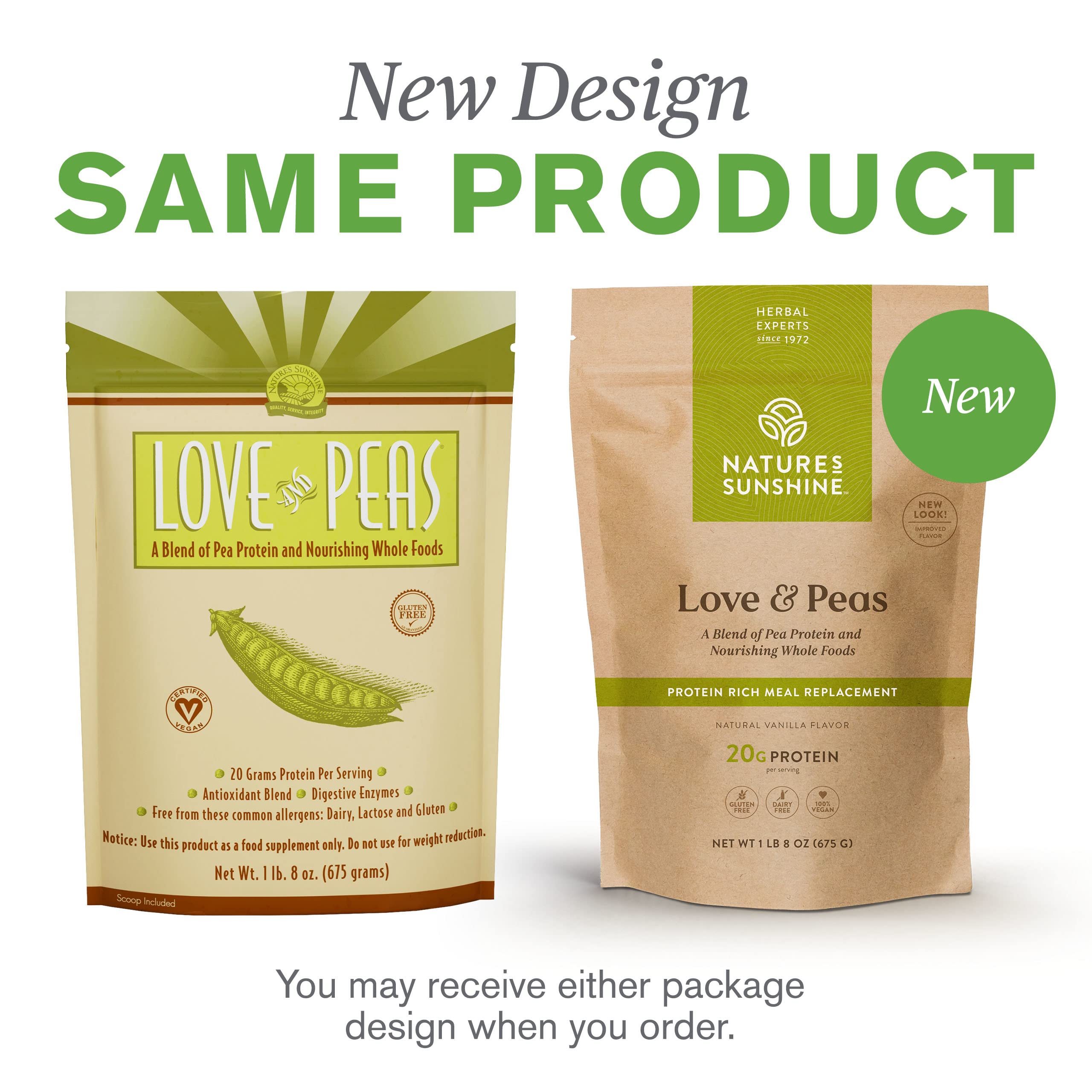 Prepared shake in glass suggests quick meal option with Love and Peas.