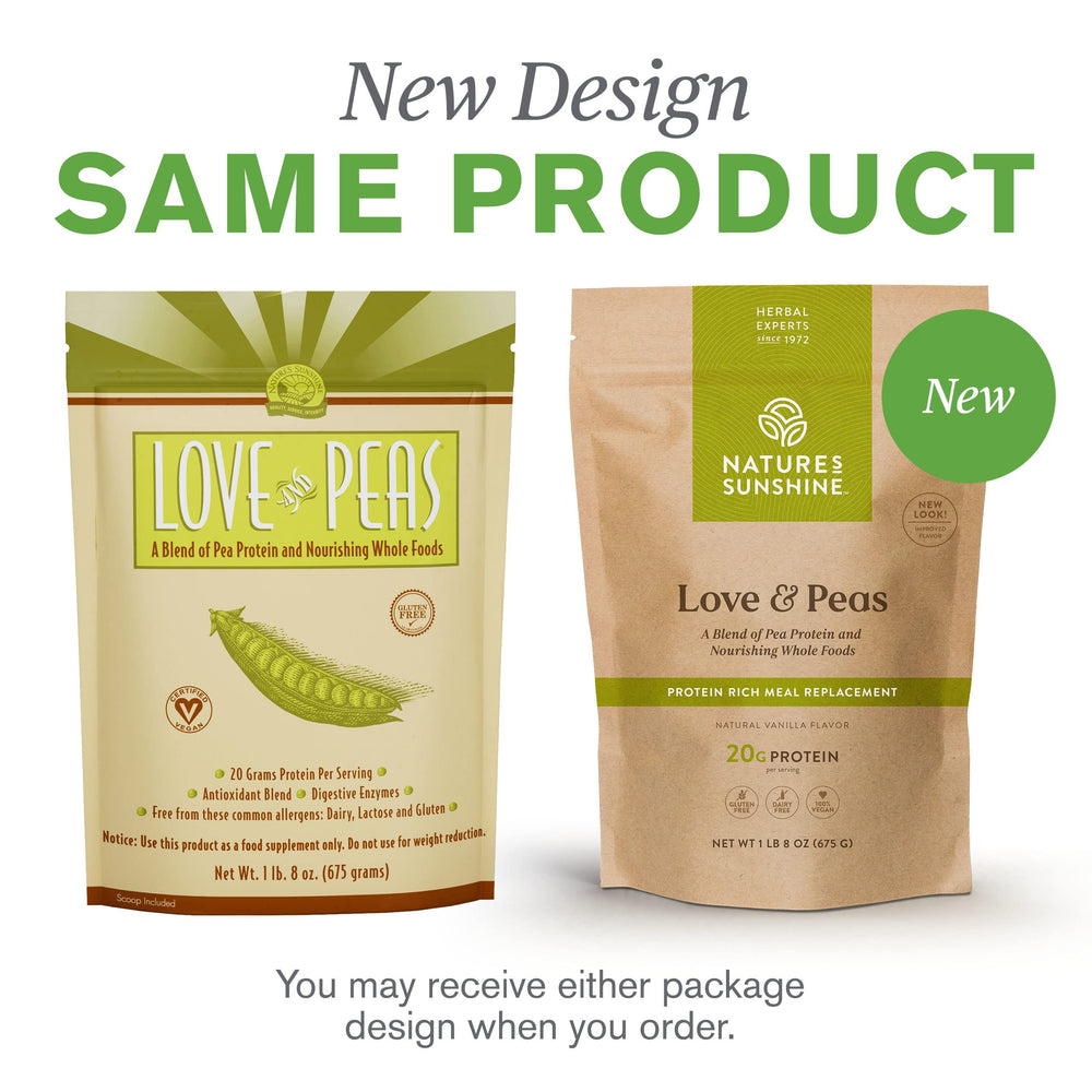 Prepared shake in glass suggests quick meal option with Love and Peas.