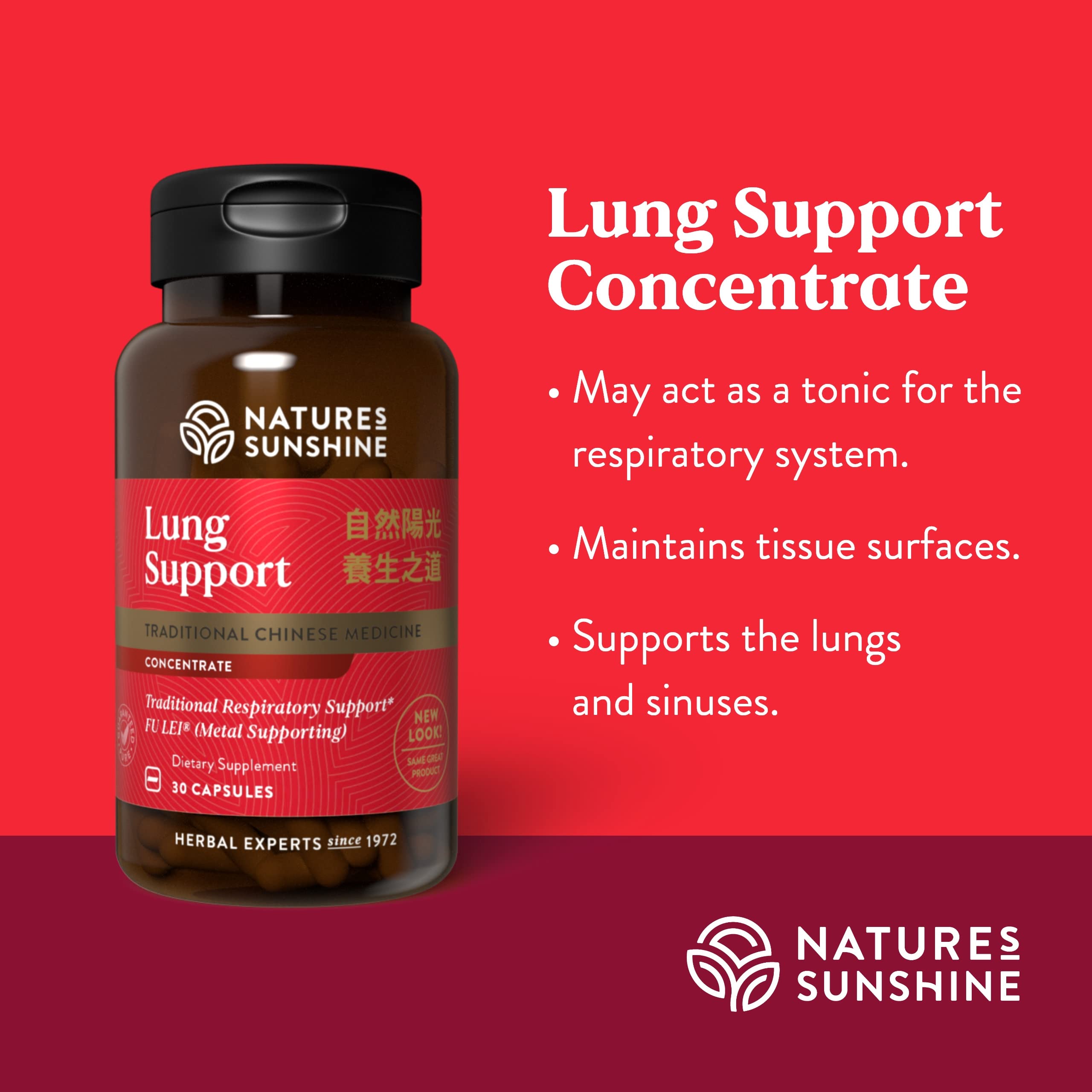 Nature's Sunshine Lung Support Chinese TCM Concentrate label detail highlighting herbal formula