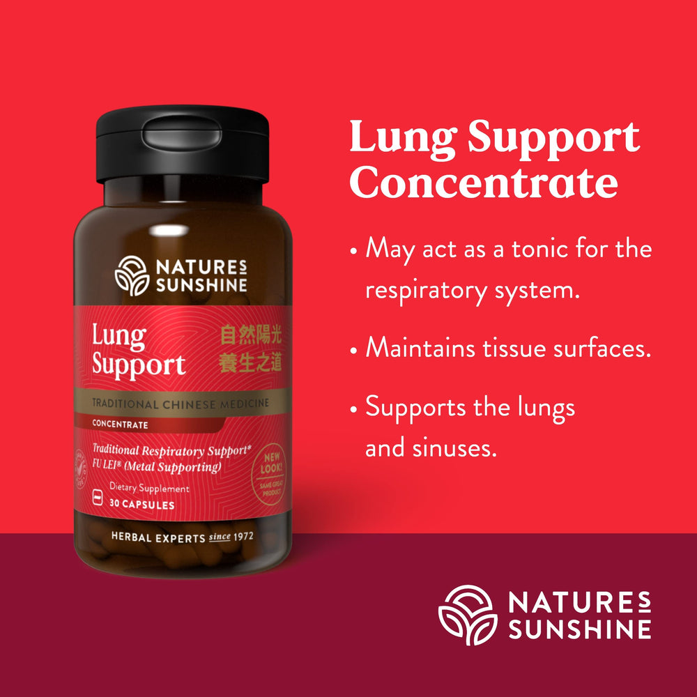 Nature's Sunshine Lung Support Chinese TCM Concentrate label detail highlighting herbal formula