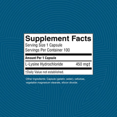 Nature's Sunshine L-Lysine capsules shown in blister pack for daily intake.