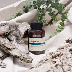 Nature's Sunshine Mega-Chel capsules closeup highlighting minerals and antioxidants