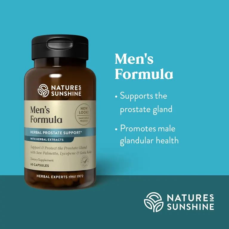 Nature's Sunshine Men's Formula bottle back detailing ingredients and suggested usage.