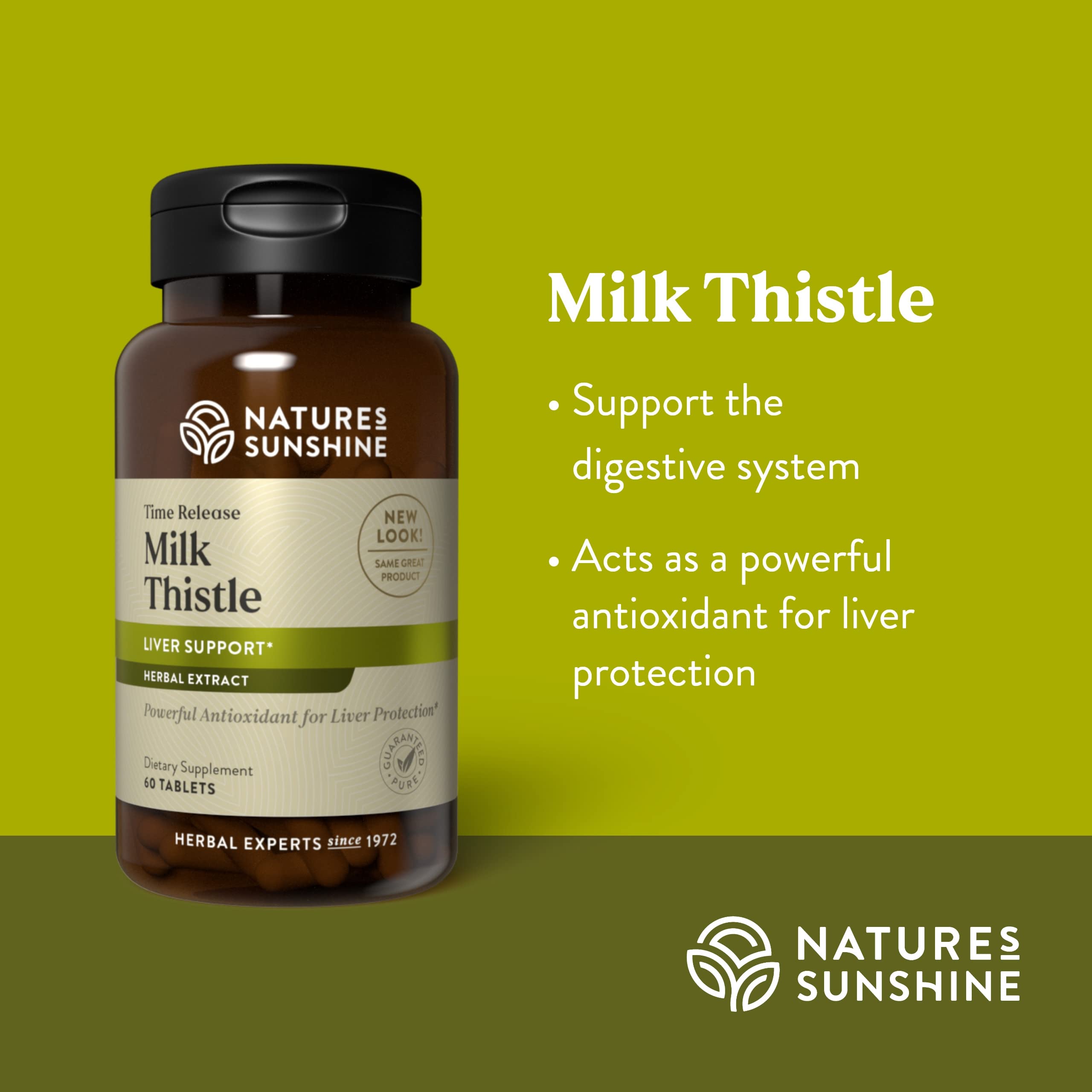 Nature's Sunshine Milk Thistle bottle on kitchen counter for daily liver support routine