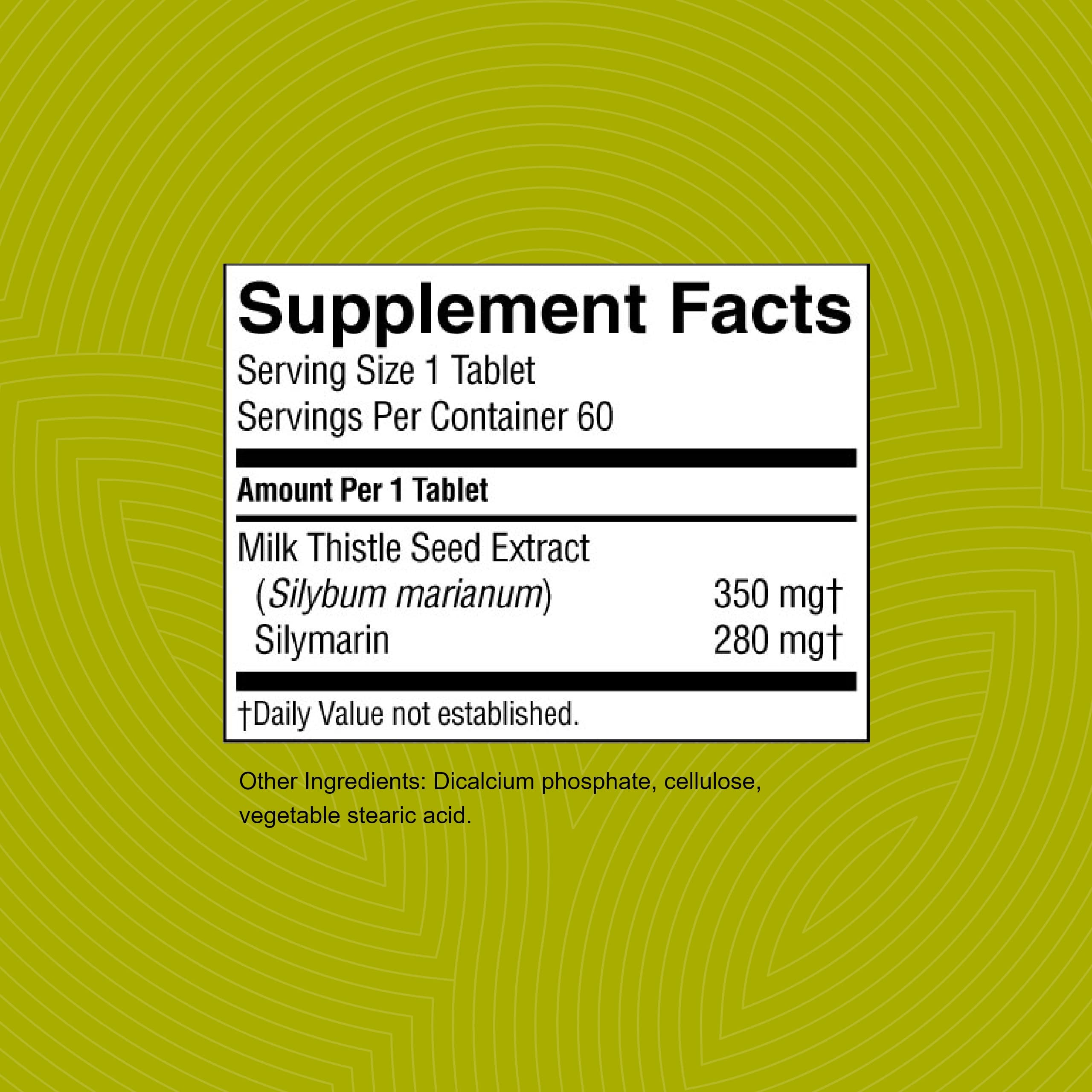 Nature's Sunshine Milk Thistle label shows organic seed extract, 80% silymarin, natural supplement