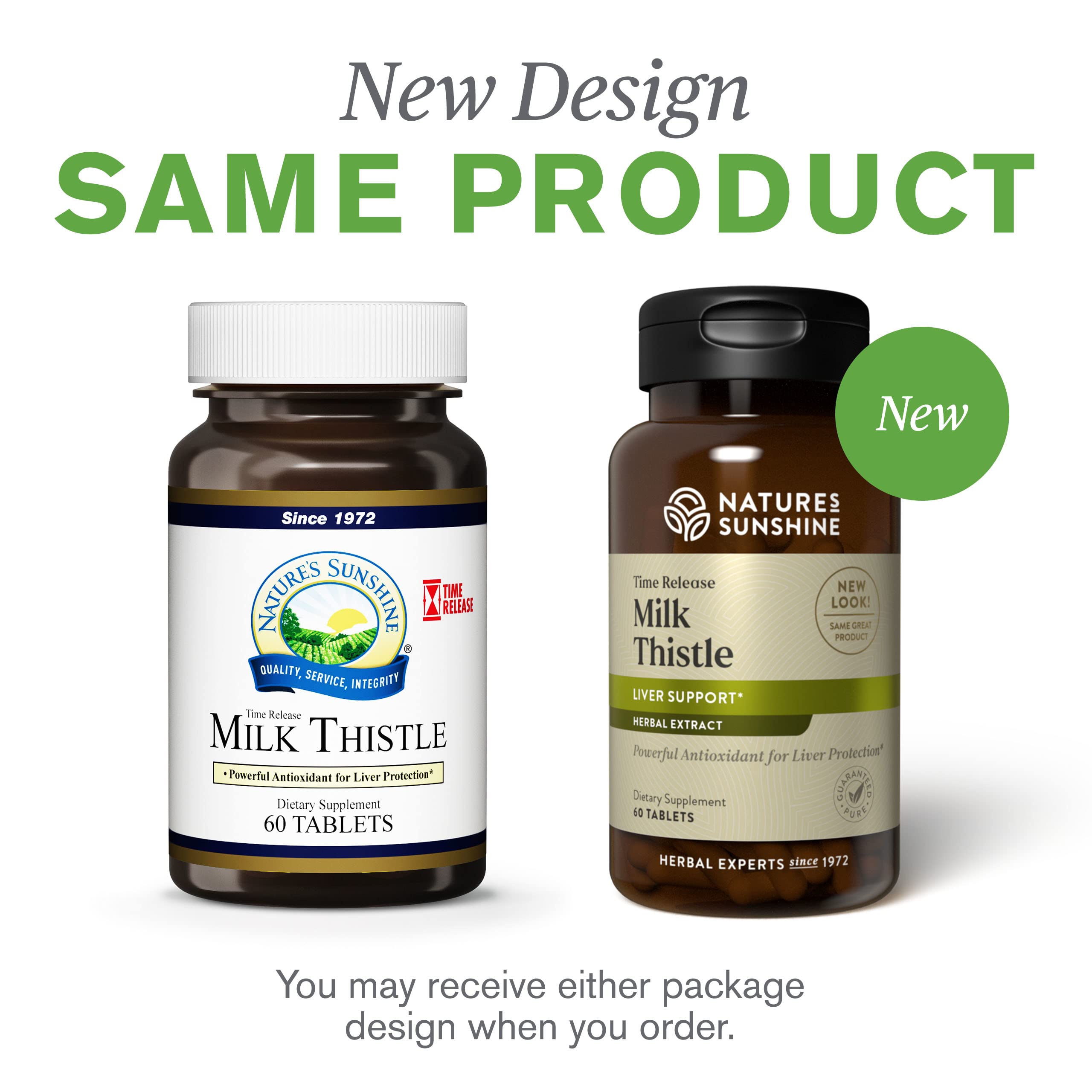 Bottle cap and label contrast signaling antioxidant properties of Nature's Sunshine Milk Thistle