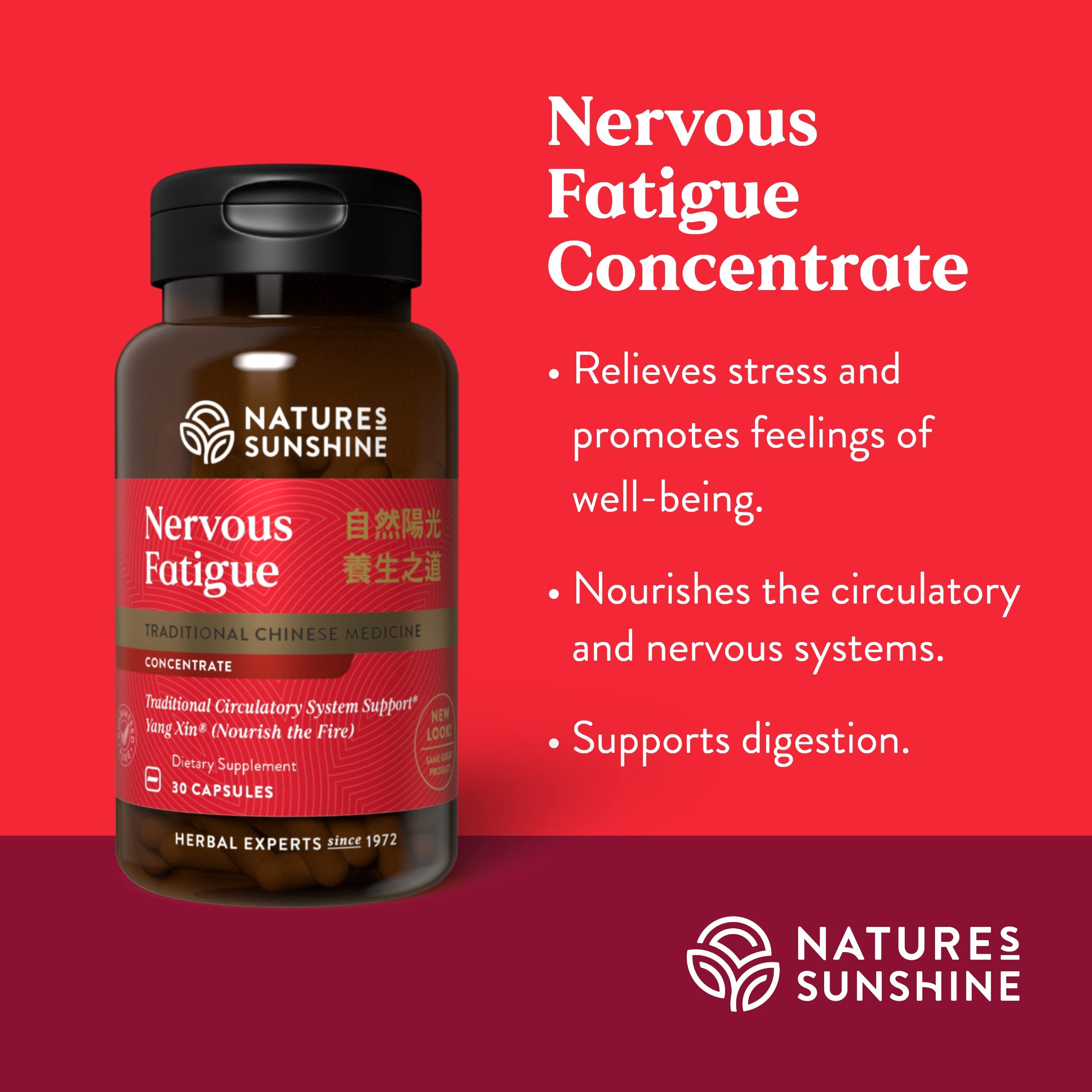 Nature's Sunshine Nervous Fatigue TCM box front emphasizing quality