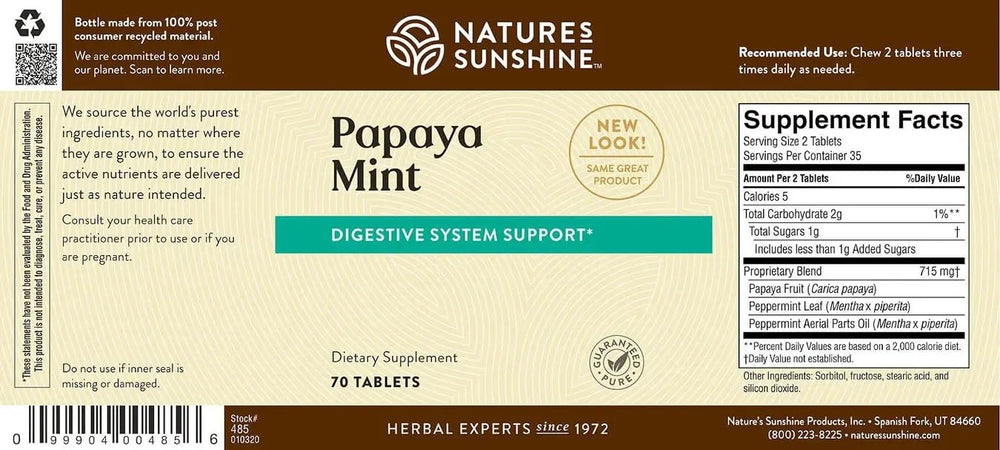 Packaging shot of Nature's Sunshine Papaya Mint chewables.