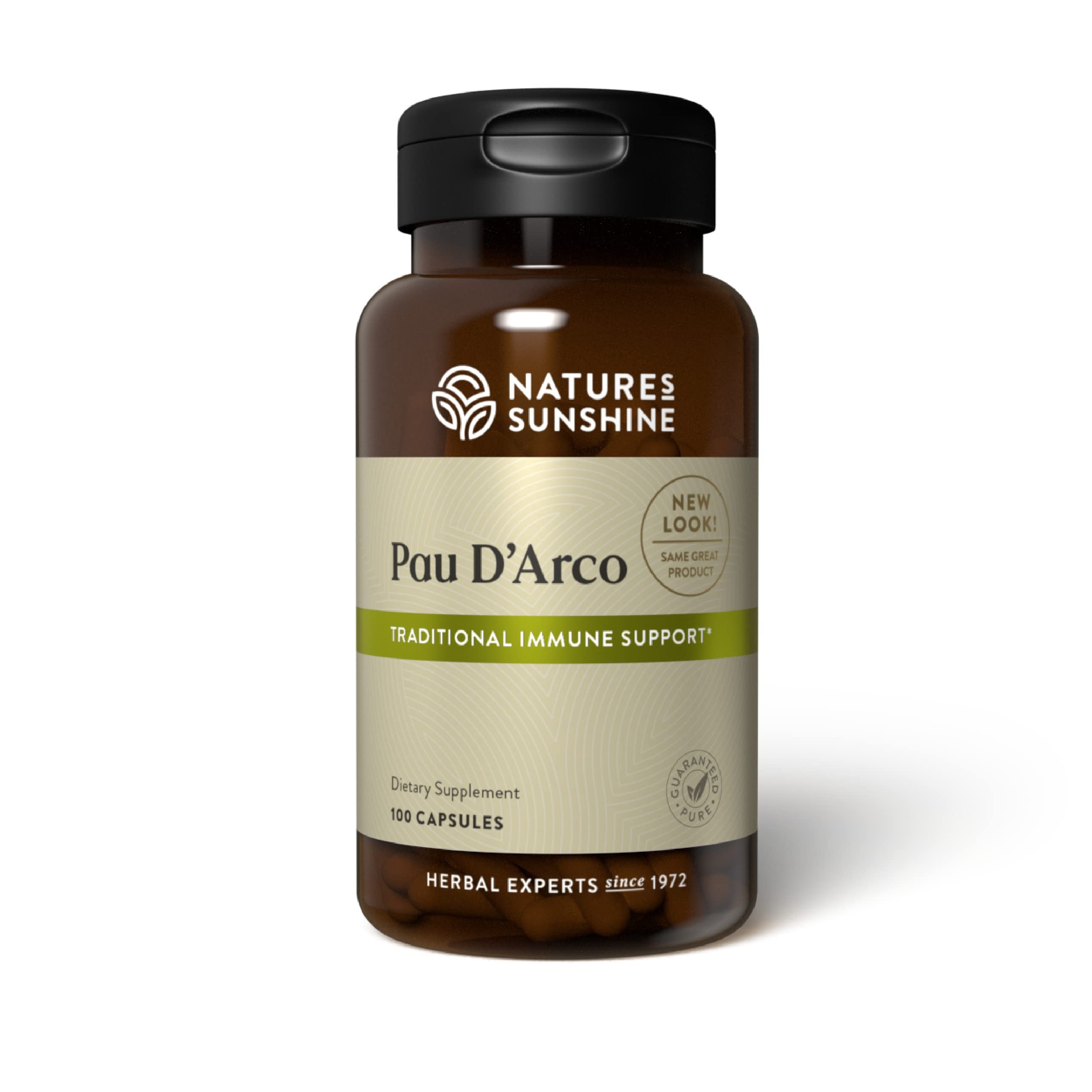 Nature's Sunshine Pau D’Arco amber bottle on shelf signaling trusted immune support