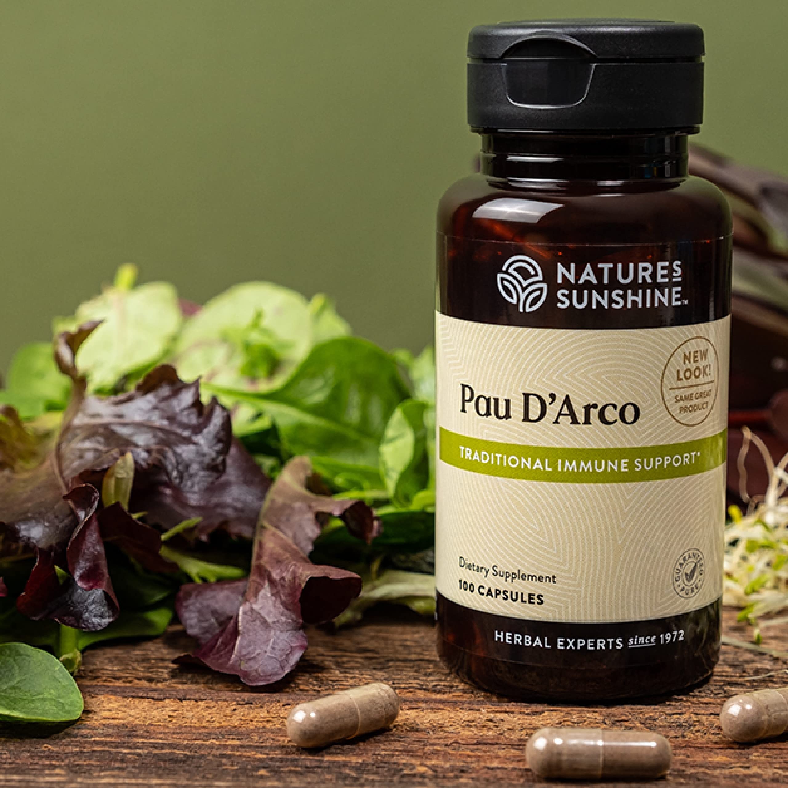 Nature's Sunshine Pau D’Arco capsules closeup for convenient daily use