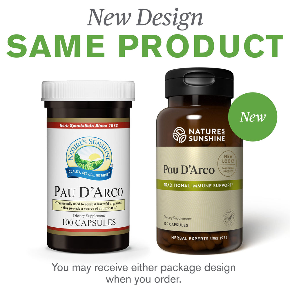 Nature's Sunshine Pau D’Arco capsules from a side view