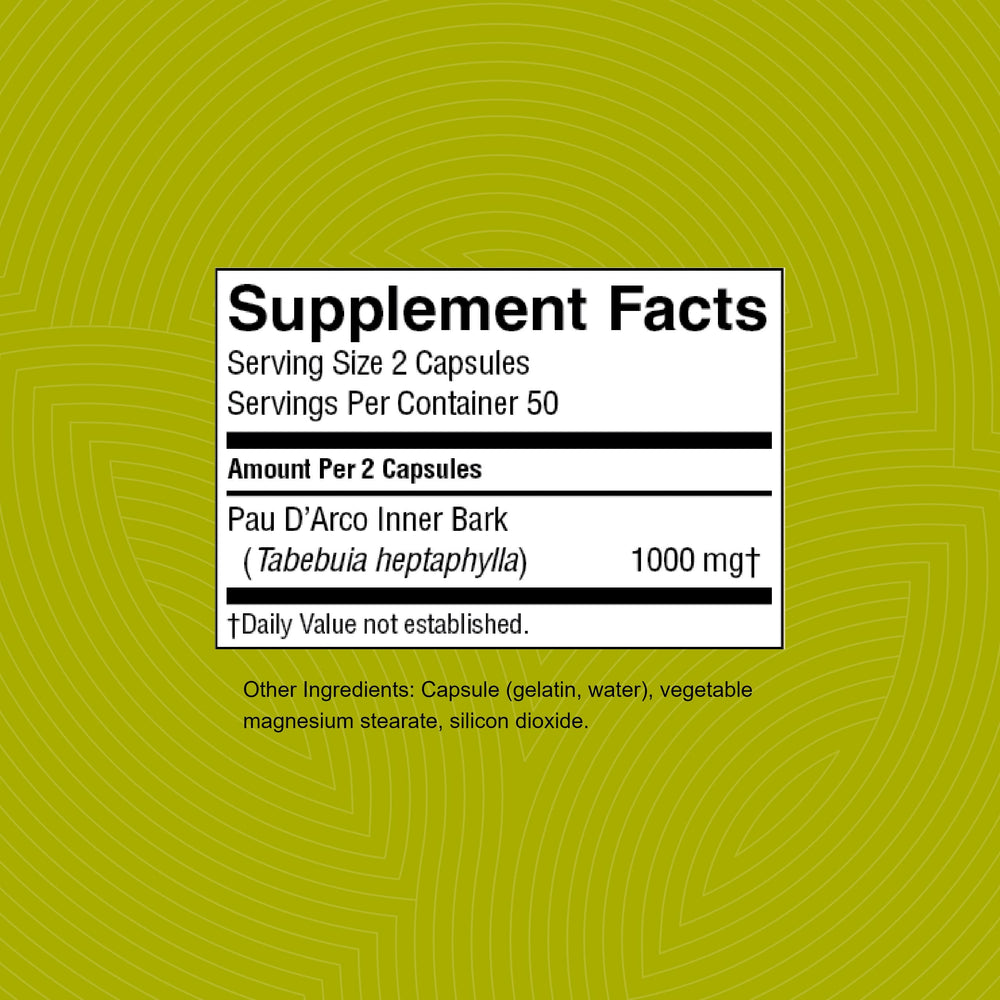 Nature's Sunshine Pau D’Arco label front indicating traditional herbal roots