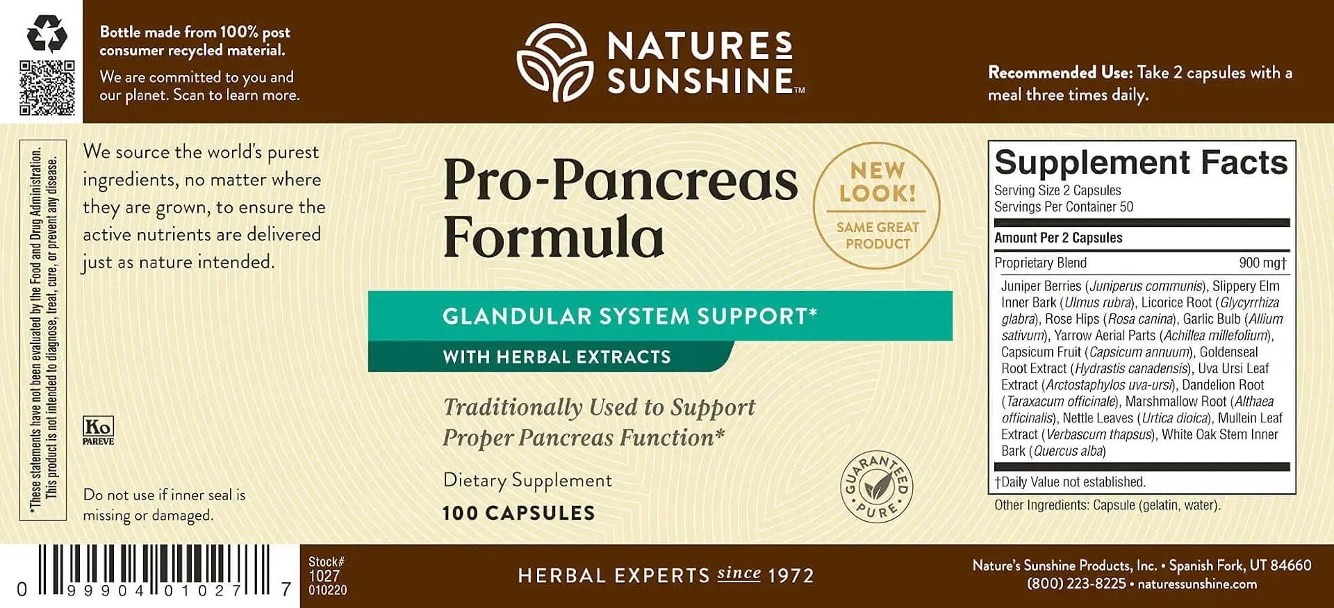 Nature's Sunshine Pro-Pancreas bottle side, simple daily use
