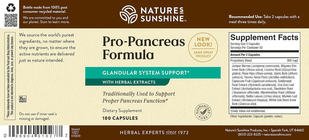 Nature's Sunshine Pro-Pancreas bottle side, simple daily use