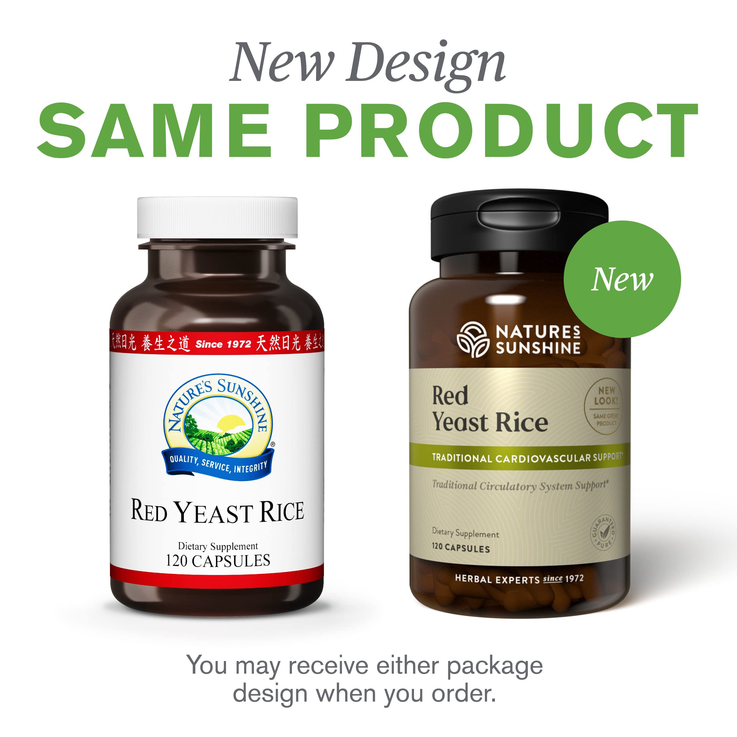 Front view of Nature's Sunshine Red Yeast Rice bottle for home use
