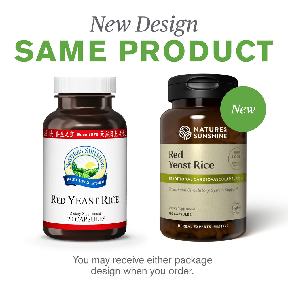 Front view of Nature's Sunshine Red Yeast Rice bottle for home use