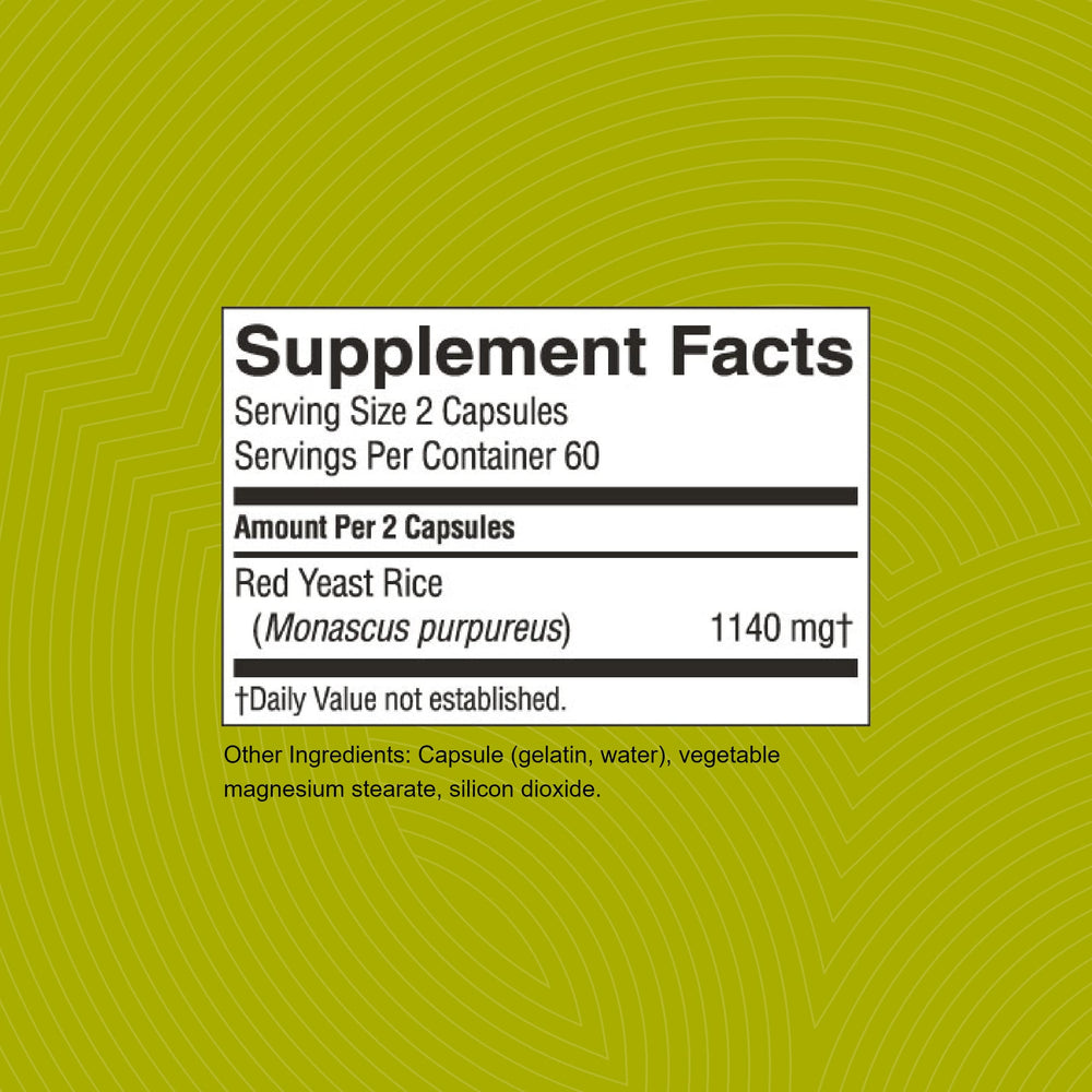 Nature's Sunshine Red Yeast Rice bottle label highlighting content and kosher status