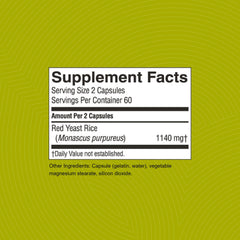 Nature's Sunshine Red Yeast Rice bottle label highlighting content and kosher status
