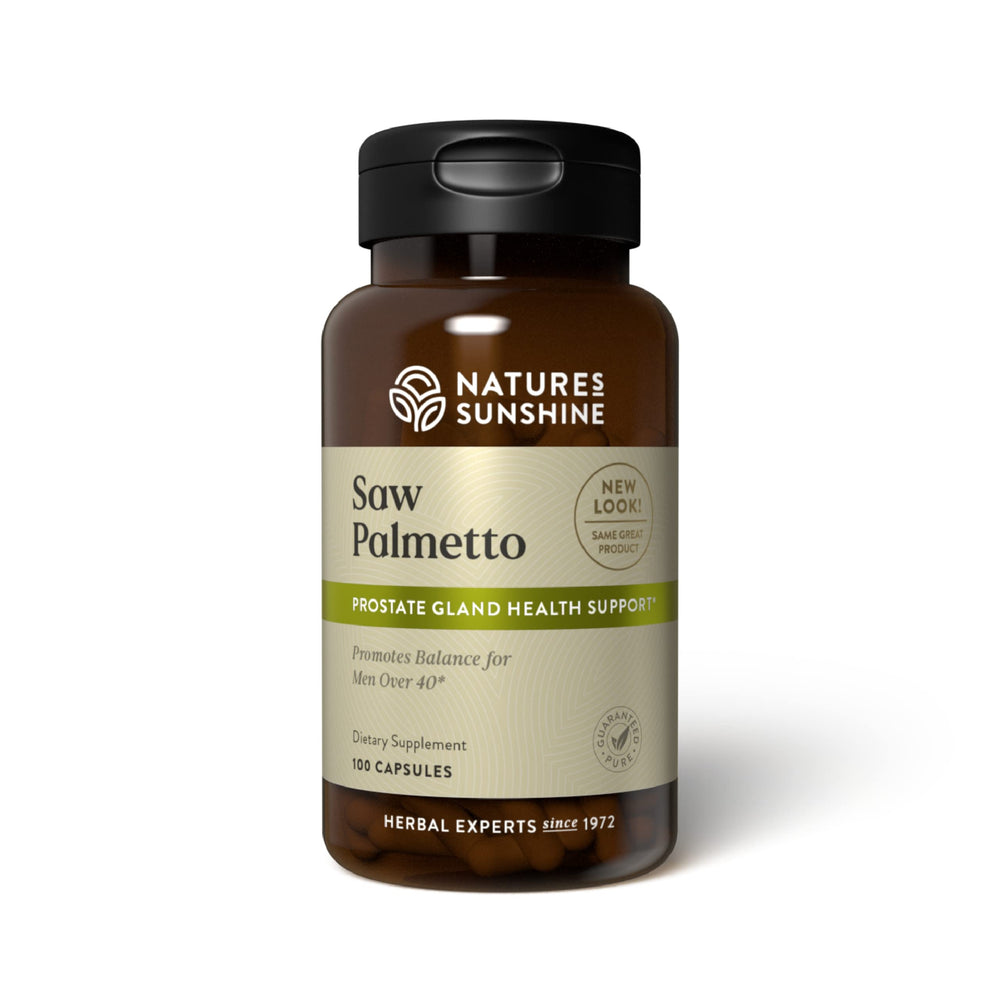 Nature's Sunshine Saw Palmetto bottle for easy daily use.