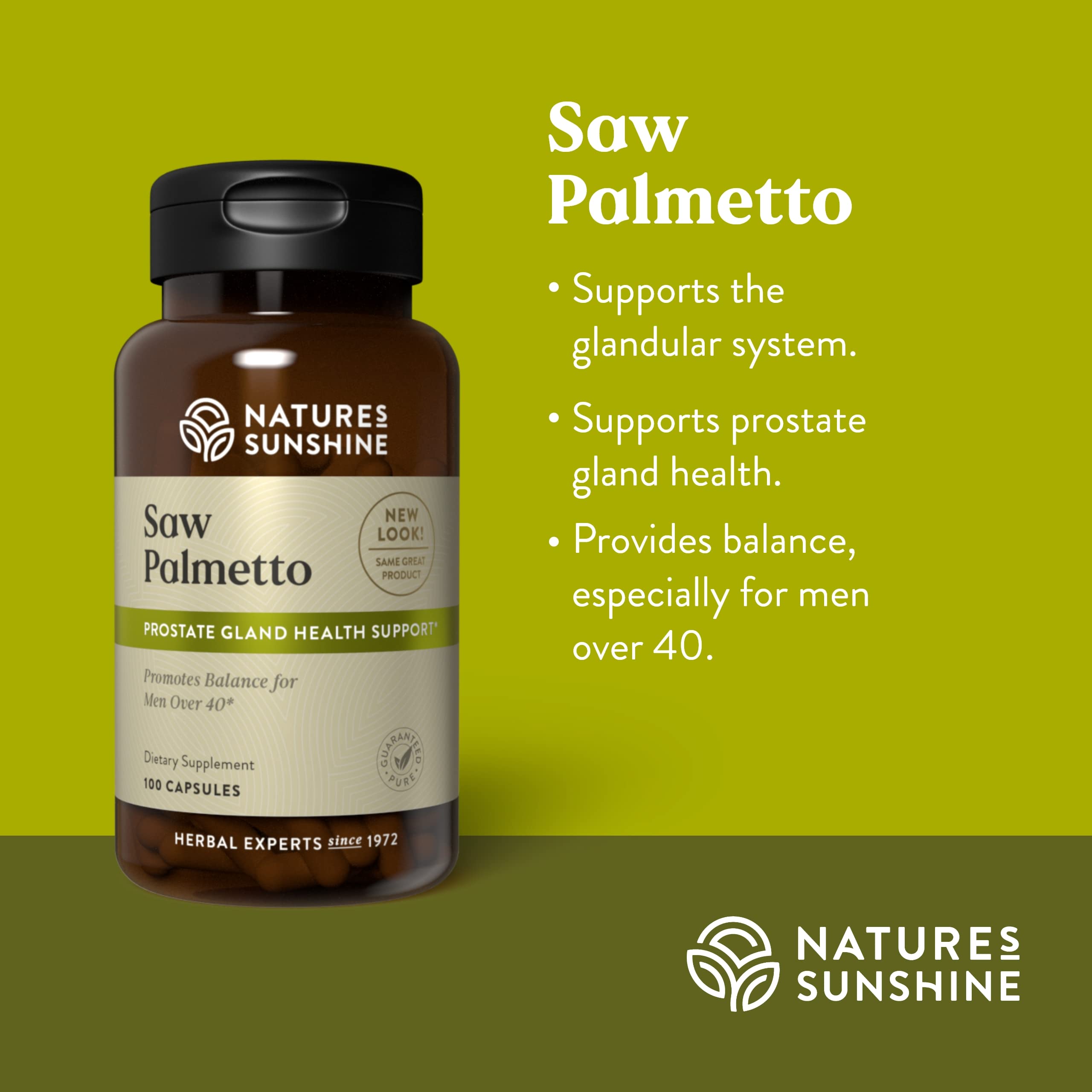 Nature's Sunshine Saw Palmetto packaging on desk for everyday wellness.