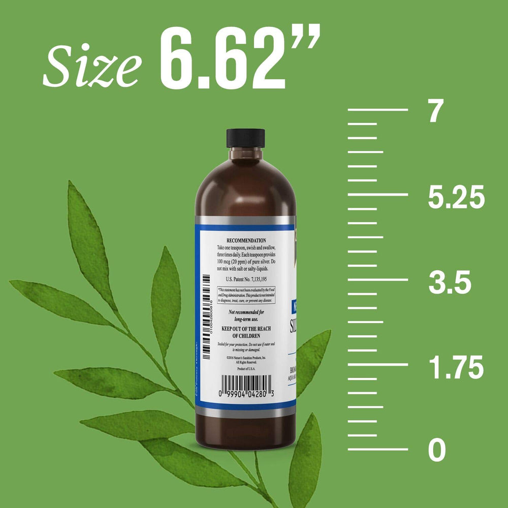 Close-up of Nature's Sunshine Silver Shield label highlighting Aqua Sol Technology