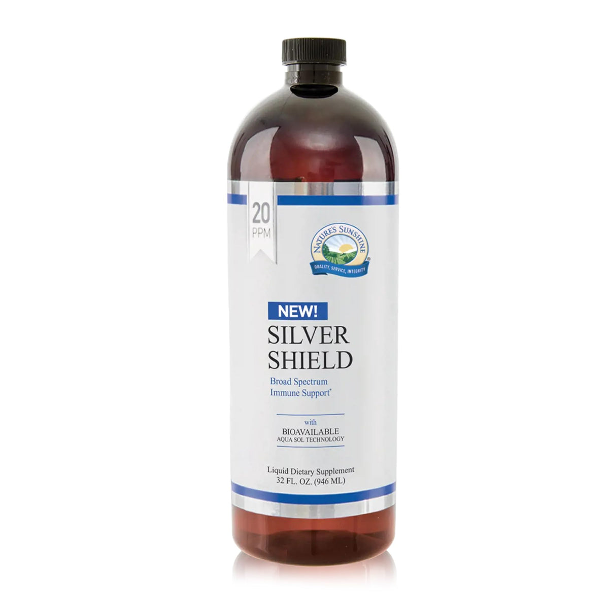 Nature's Sunshine Silver Shield Liquid bottle front showing premium colloidal silver for immune support