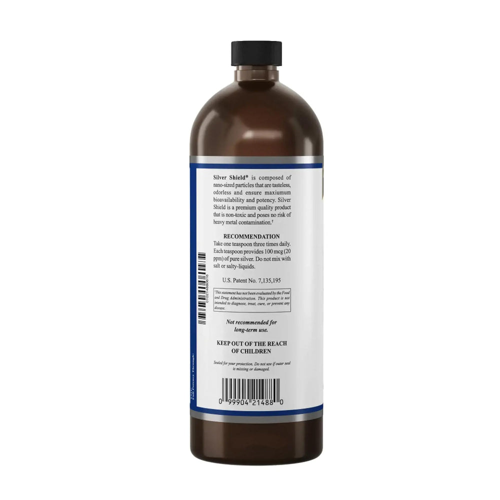 Nature's Sunshine Silver Shield Liquid label detail highlighting Aqua Sol Technology