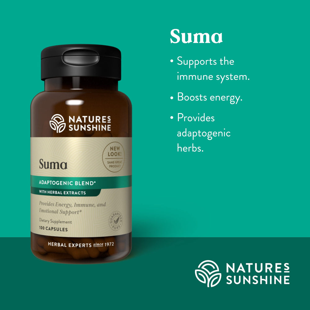 Nature's Sunshine Suma Combination label close-up emphasizes multiple herbs.