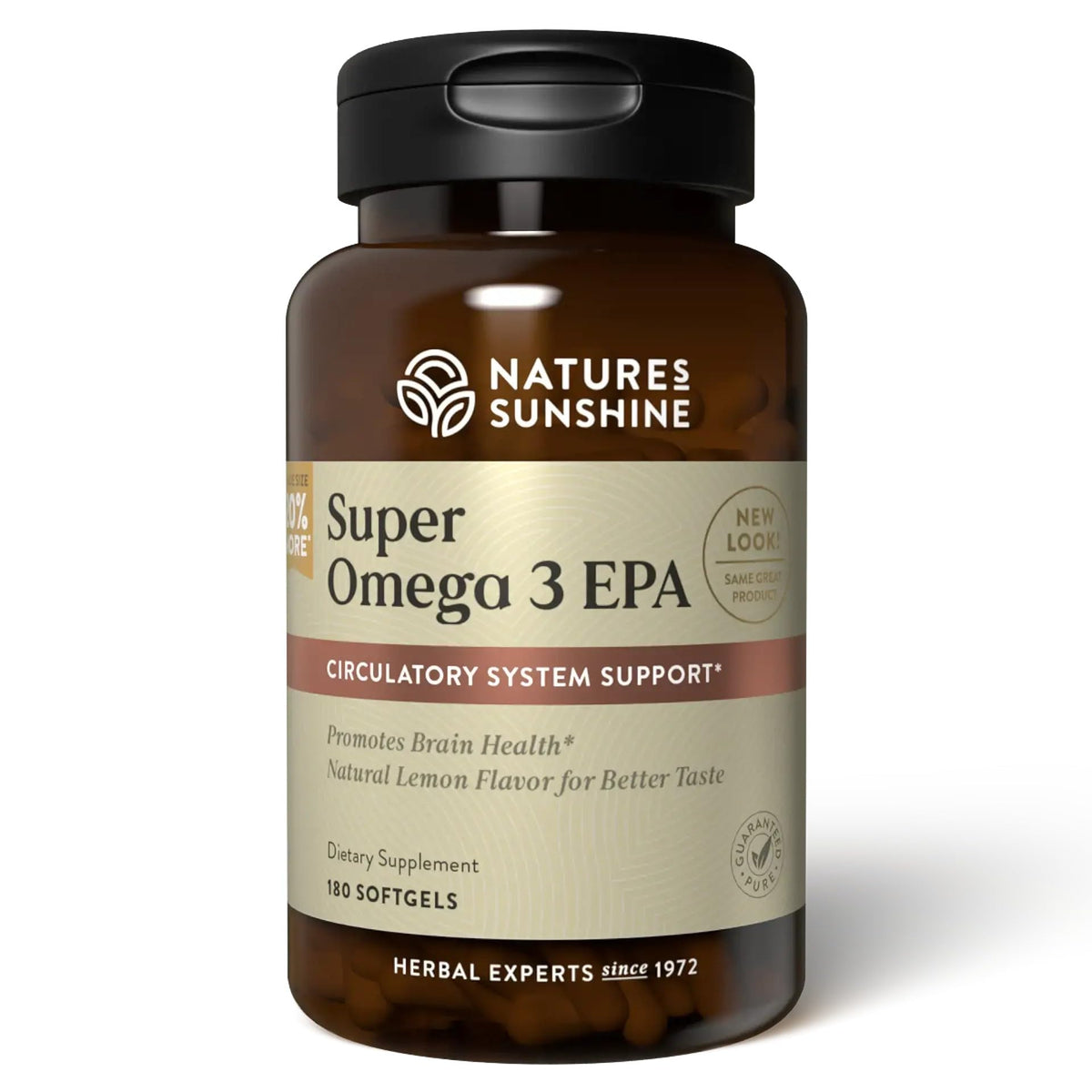 Nature's Sunshine Super Omega-3 softgels bottle-front supports heart and brain function.