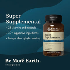 Nature's Sunshine Super Supplemental bottle label close-up highlighting vitamins and minerals.