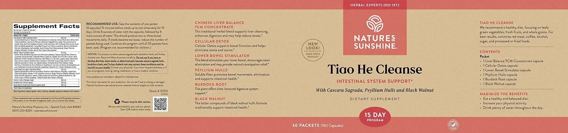 Nature's Sunshine Tiao He, frasco de capsulas que apoya la salud intestinal.