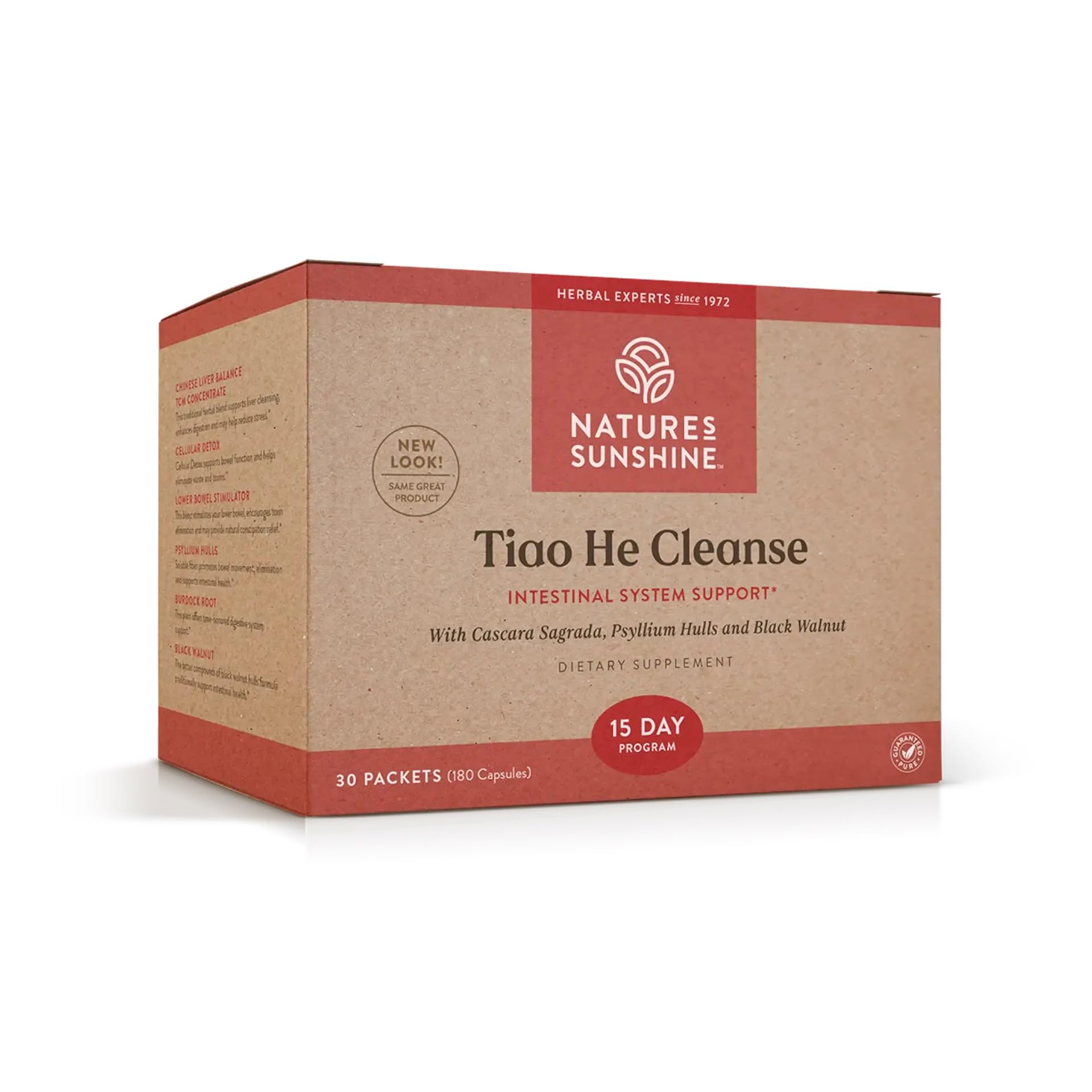 Nature's Sunshine Tiao He, la botella que apoya la limpieza intestinal y la digestión.