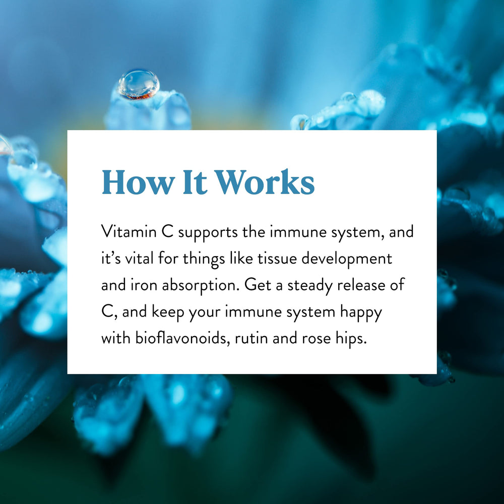 Nature's Sunshine Vitamin C Time Release tablet with water for daily use.