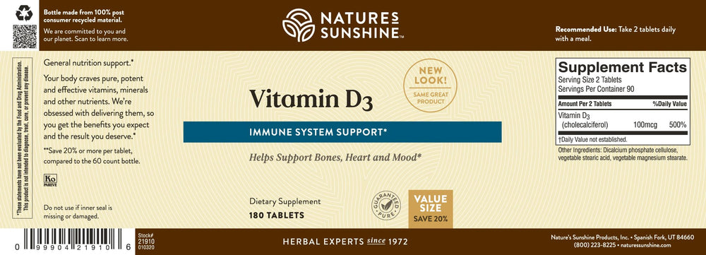 Packaging display of Nature's Sunshine Vitamin D3 for store shelves