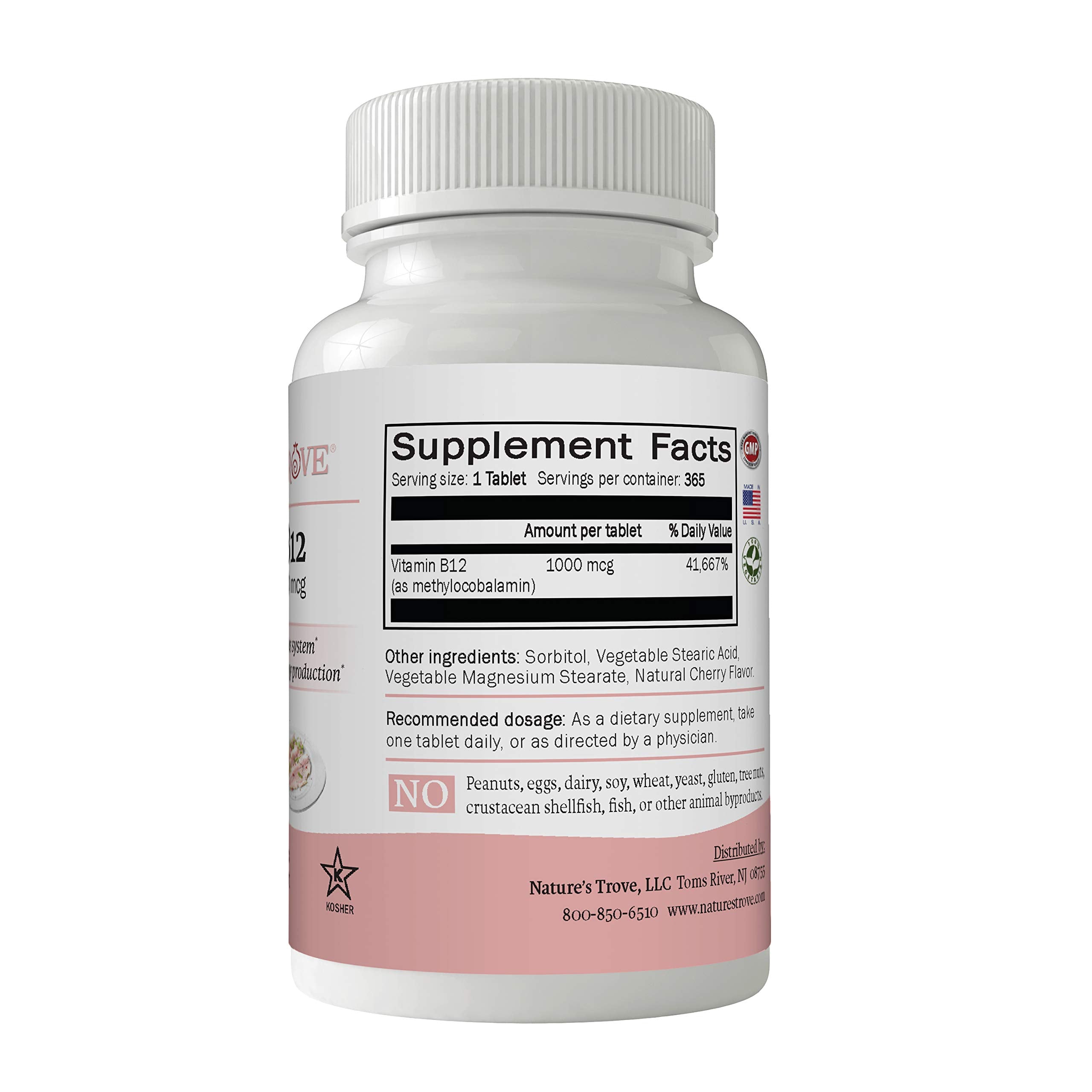 Nature's Trove cherry-flavored B12 chewables close-up for daily energy support.