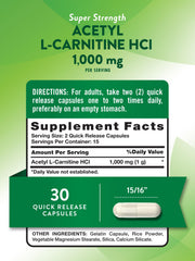 Nature's Truth Acetyl L-Carnitine 1000mg capsules closeup for easy swallowing.