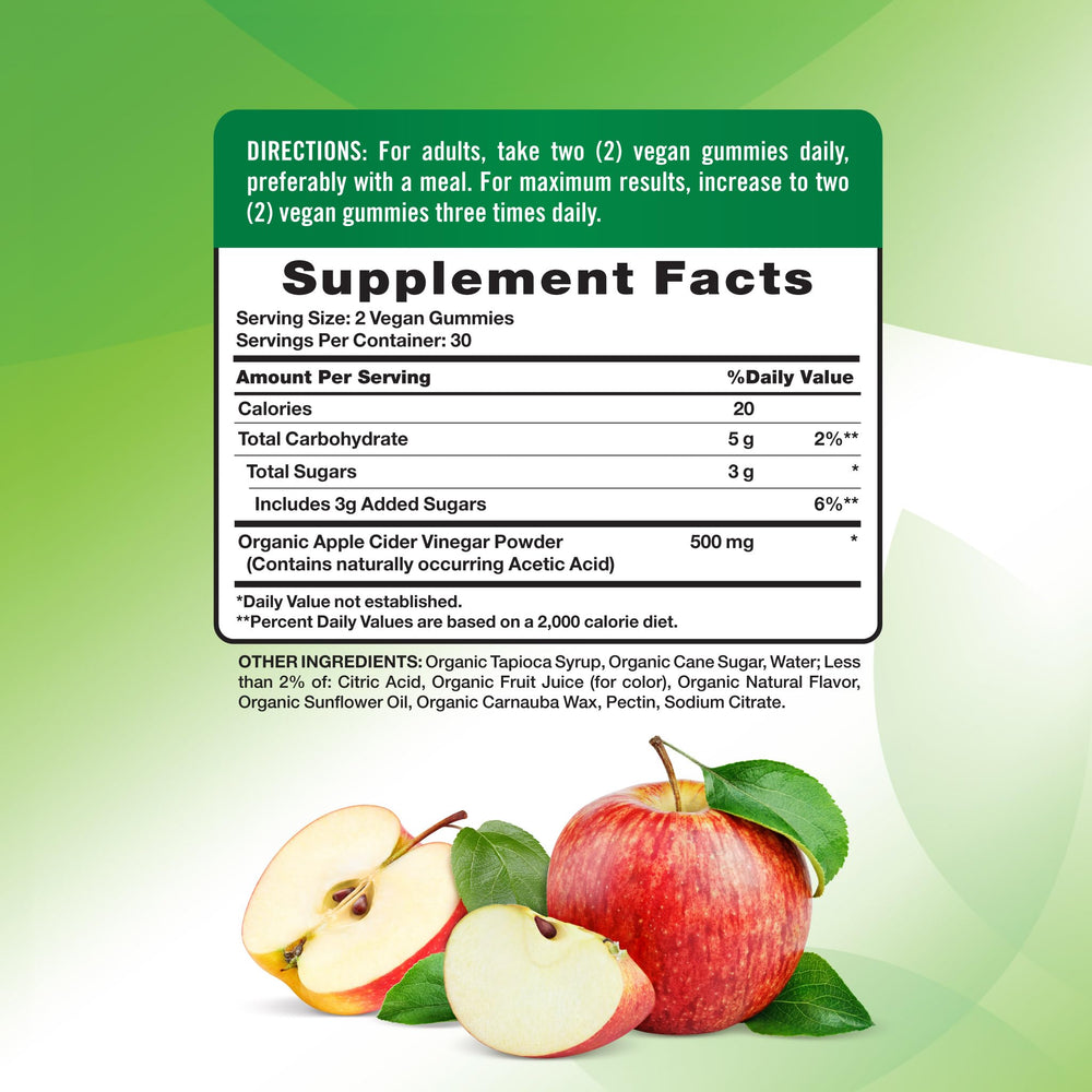 Nature's Truth ACV gummies closeup with apple flavor highlighting vegan, gluten-free appeal