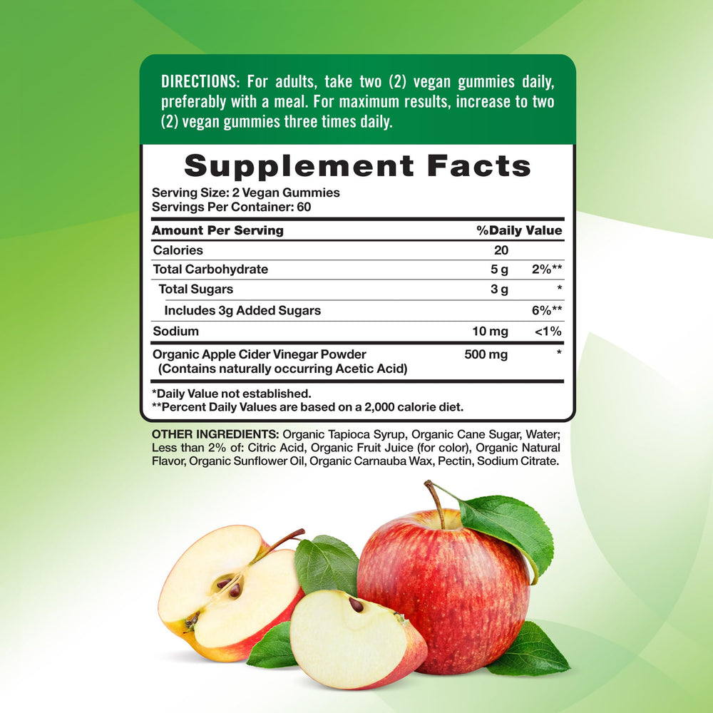 Nature's Truth gummies close-up highlighting delicious apple flavor and easy chewable format.